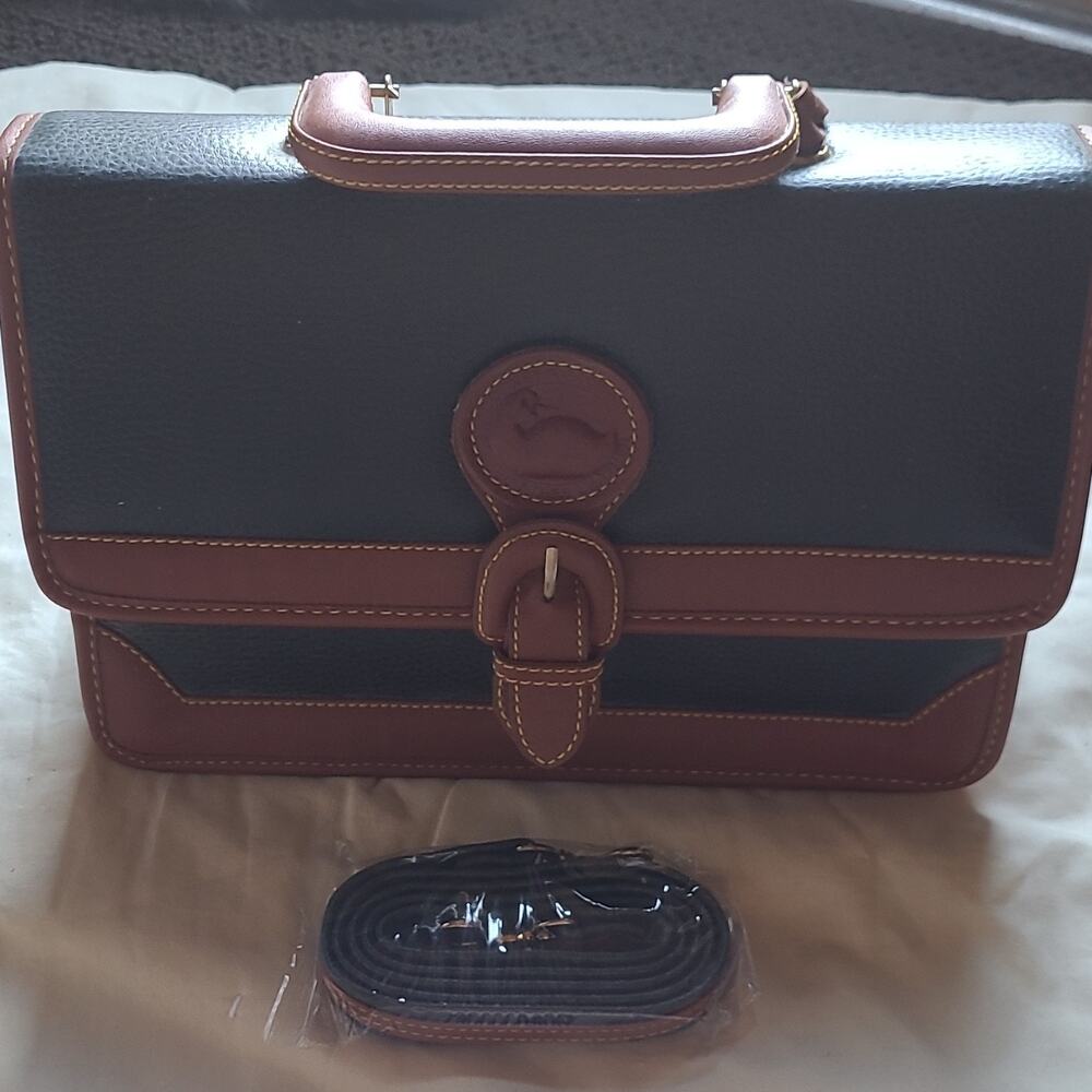 Dooney & Bourke Green/Brown Satchel Top Handle Buckle Flap Detachable Strap
